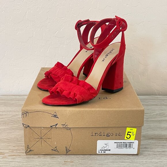 Indigo Rd. Sandals Heels Sandie Red Block Heel 5.5 with Box Worn Once! - Picture 1 of 13